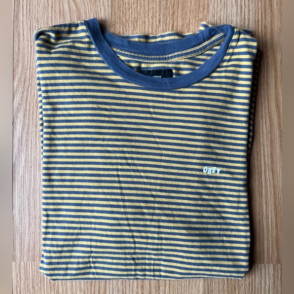 Obey ASOS Apex Striped‎ Tee with Small Logo in Yellow - Picture 12 of 13